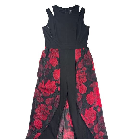 Women’s Alexa B Nites Black Cold Shoulder Jumpsuit w/Sheer Rose Skirt Sz 14 - Picture 2 of 5